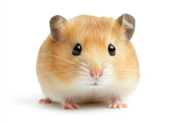 Cute Golden Hamster Portrait on White Background Close Up Studio Shot