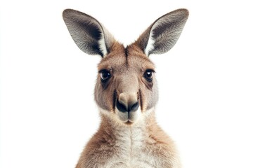 Close-up of a Kangaroo Face with Big Ears Isolated on White