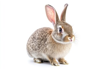 Obraz premium Cute Little Brown Rabbit Sitting Isolated on White Background Studio Shot