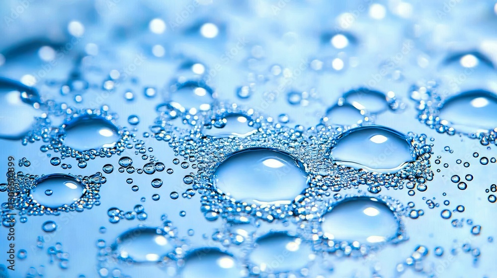 Aufkleber close-up view of water drops, showcasing a mesmerizing blue texture and abstract patterns. ideal for
