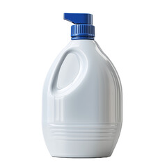 White plastic bottle with blue pump dispenser on transparent background
