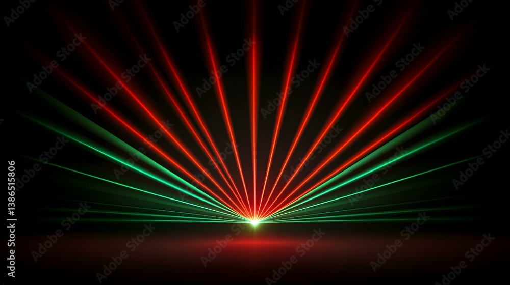 Poster the image shows a dark background with numerous red and green laser beams emanating from a central p