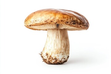 Single Mushroom on White Background Close-up for Mushroom Recipes and Cooking