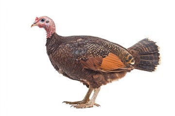 Turkey Standing on White Background in Studio Shot for Thanksgiving