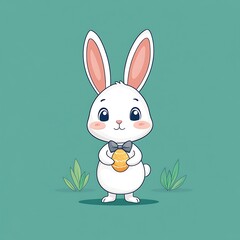 Obraz premium Happy Easter bunny with bowtie, holding egg