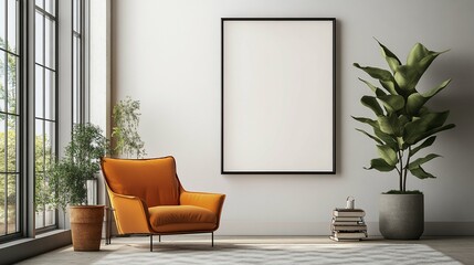 Fototapeta premium Modern Living Room with Orange Chair Mockup