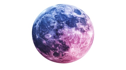 a large blue and pink moon with a white background