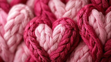 Pink and red knit texture with interwoven heart shapes, warm holiday atmosphere, soft focus, vintage touch, designed for Valentine's theme backgrounds, high resolution