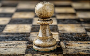 Weathered Pawn on Antique Chessboard