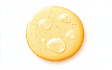 Fototapeta premium Round, yellow cosmetic product with water droplets, studio shot