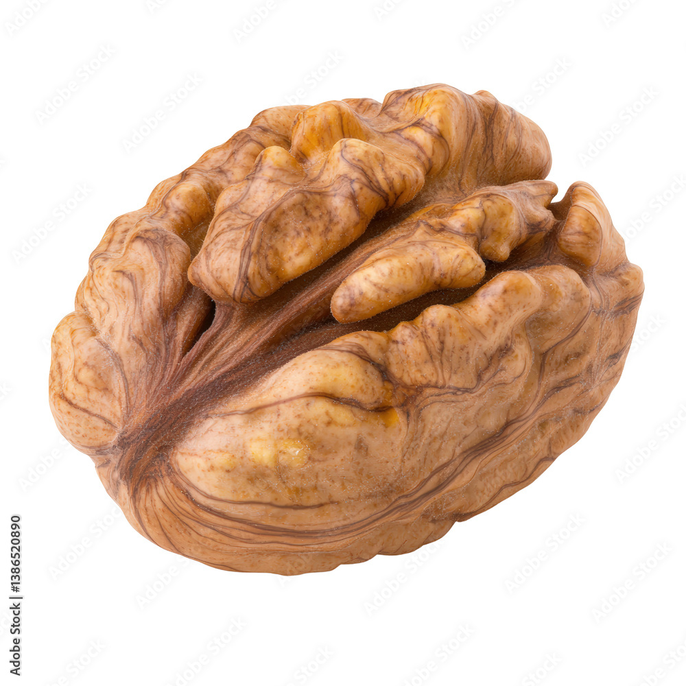 Aufkleber single whole walnut with a rough outer surrounded by natural elements for health and nutritional con