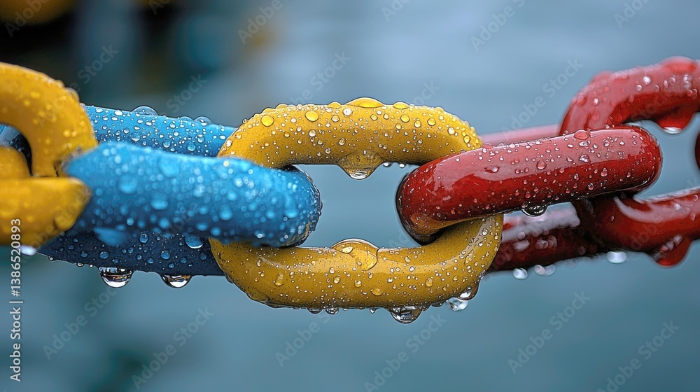 Poster colorful chain links intertwined: a macro view of connection and unity