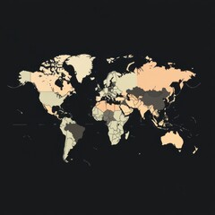 Fototapeta premium World Map with Colorful Regions and Dark Background Design
