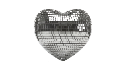Close-up of a sparkly heart shaped disco ball on a white background mirror ball vector 