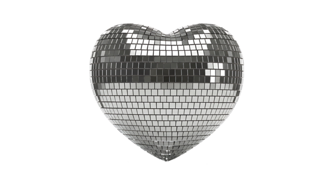 Close-up of a sparkly heart shaped disco ball on a white background mirror ball vector 