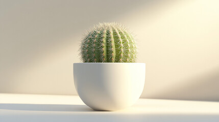 Small cactus in a white ceramic pot centered on past