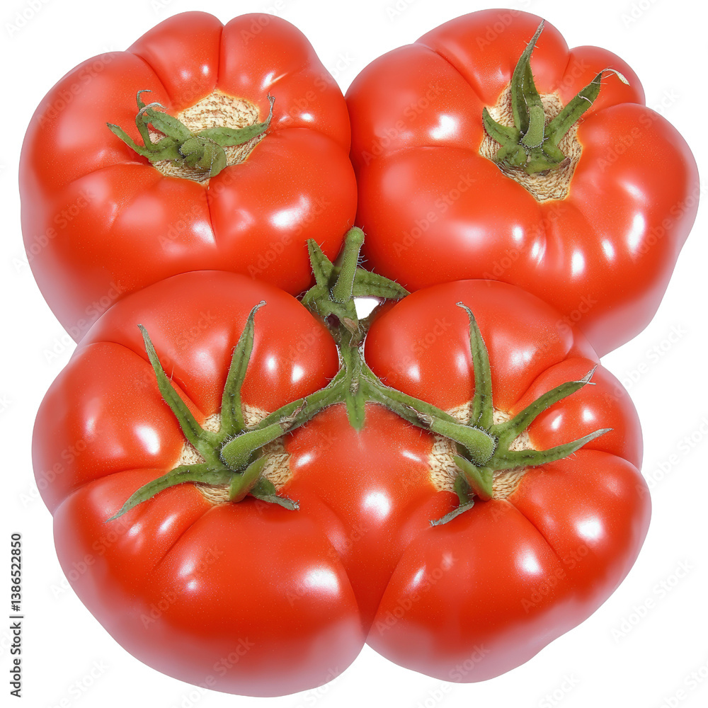 Poster a fresh and juicy selection of ripe tomatoes displayed vibrantly against a clean background highligh