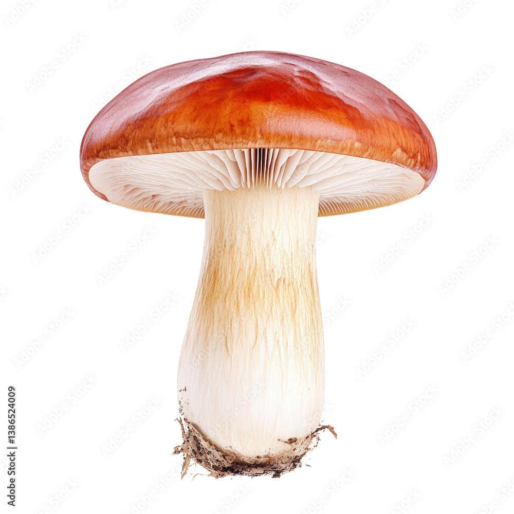 Aufkleber a single mushroom with a smooth cap and fresh appearance displayed on a dark black background for dr
