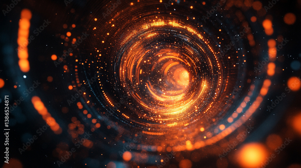 Poster abstract sci-fi tech background with shiny radial blur and grainy film noise. futuristic motion circ