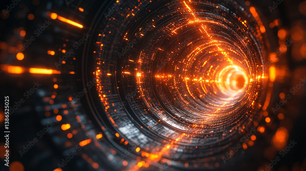 Poster abstract sci-fi tech background with shiny radial blur and grainy film noise. futuristic motion circ