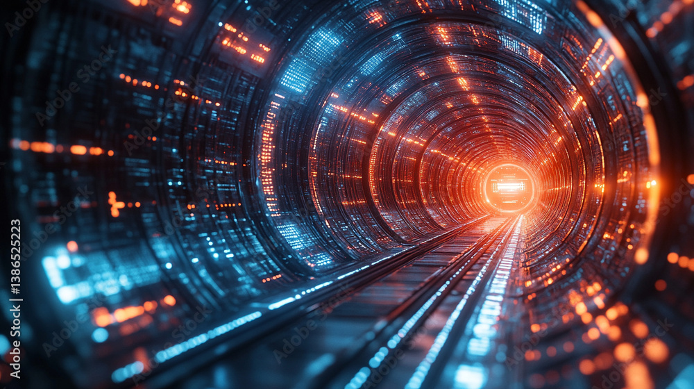 Poster abstract sci-fi tech background with shiny radial blur and grainy film noise. futuristic motion circ