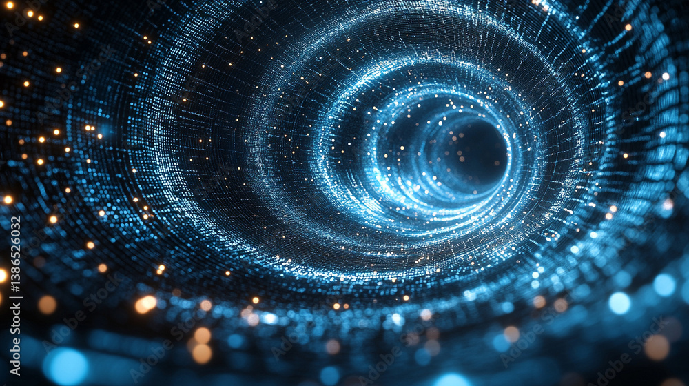 Poster abstract sci-fi tech background with shiny radial blur and grainy film noise. futuristic motion circ