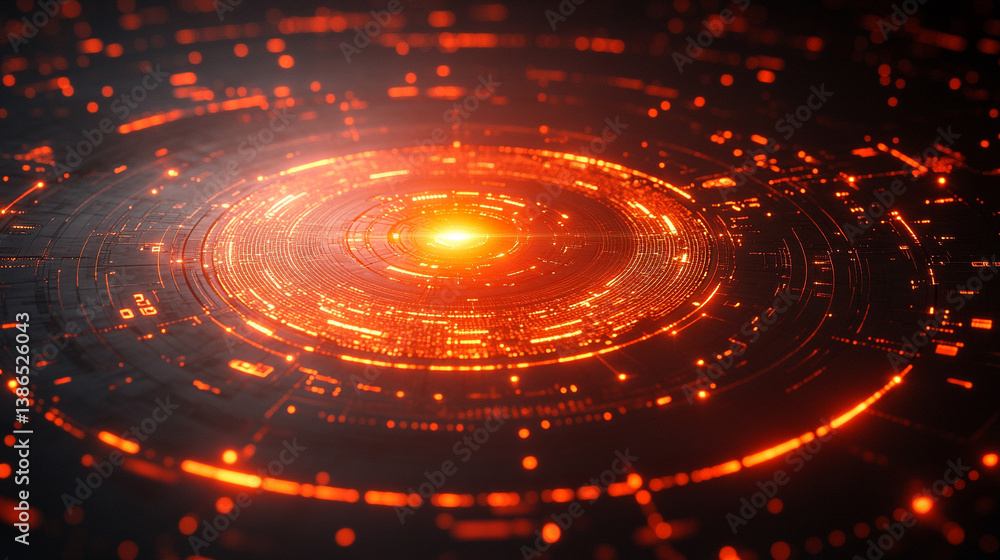 Poster abstract sci-fi tech background with shiny radial blur and grainy film noise. futuristic motion circ