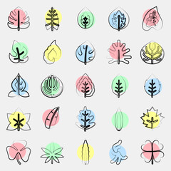 Icon set of leaves. Plant leaves elements. Icon in color spot style.