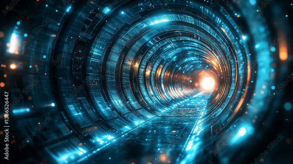 Poster abstract sci-fi tech background with shiny radial blur and grainy film noise. futuristic motion circ
