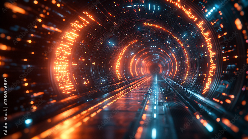 Poster abstract sci-fi tech background with shiny radial blur and grainy film noise. futuristic motion circ