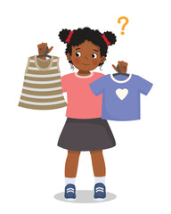 Little African girl confused to choose clothes to wear
