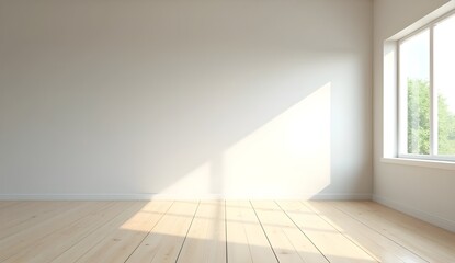 Wide Shot of Serene Minimalist Room with Neutral Tones and Natural Daylight 