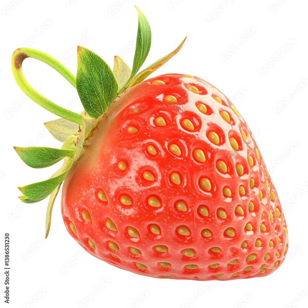 Aufkleber a beautiful strawberry with a leaf displaying its bright red color and juicy texture on a white back
