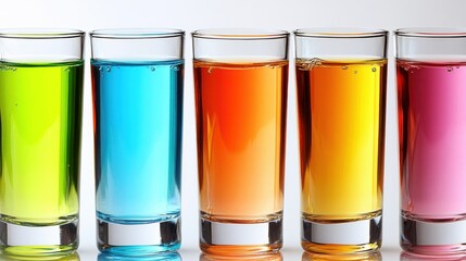 Colorful Drinks in Clear Glasses on Soft Background for Refreshment