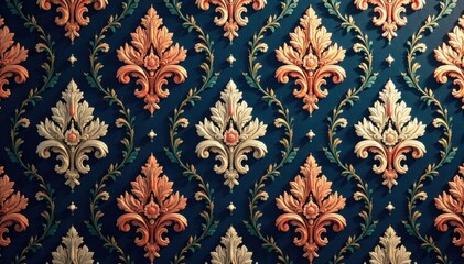Fototapeta premium Elegant Damask Pattern with Intricate Floral Motifs and Ornate Details, Patterns , Ornate, Interior Design