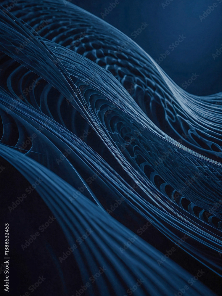 Poster dark blue minimal background with dynamic wave lines.
