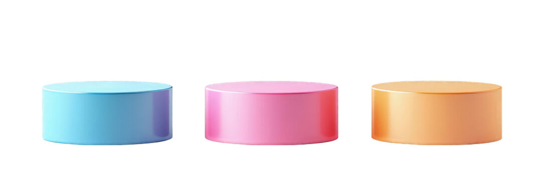 Collection of colors shiny empty podium for product advertisement isolated on transparent background