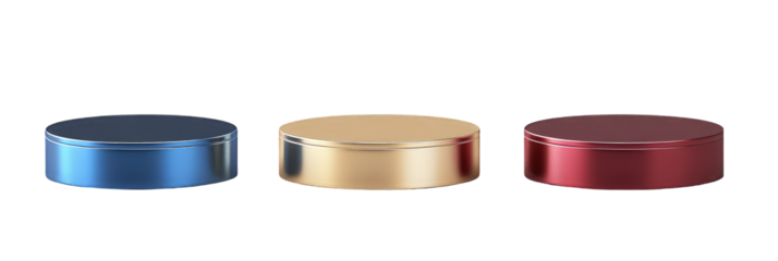 Collection of colors shiny empty podium for product advertisement isolated on transparent background