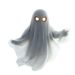 A 3D Cartoon Ghost Floating Through a Haunted Mansion Isolated on Transparent Background