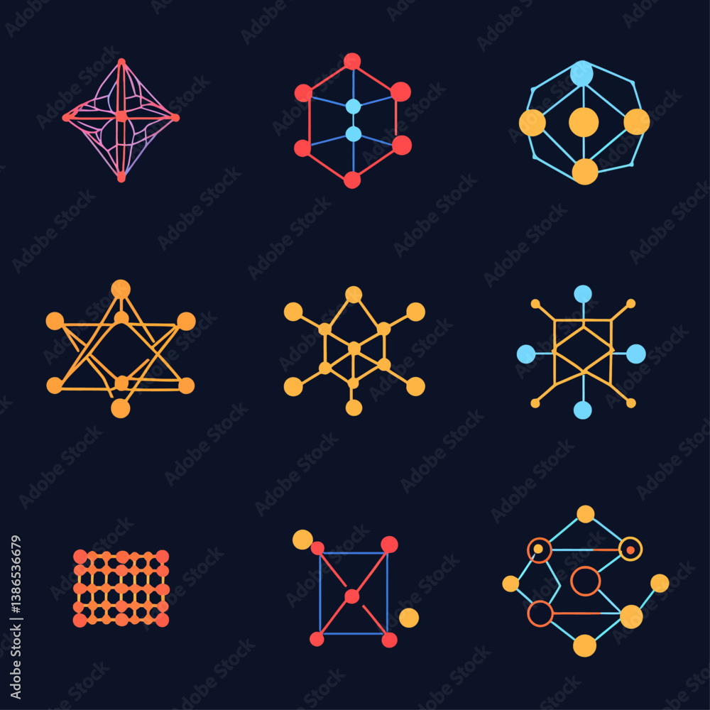 Poster geometric shapes and connection vector design in science and technology concept