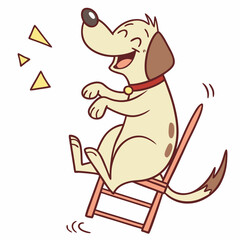 A cartoon dog ride on a chair