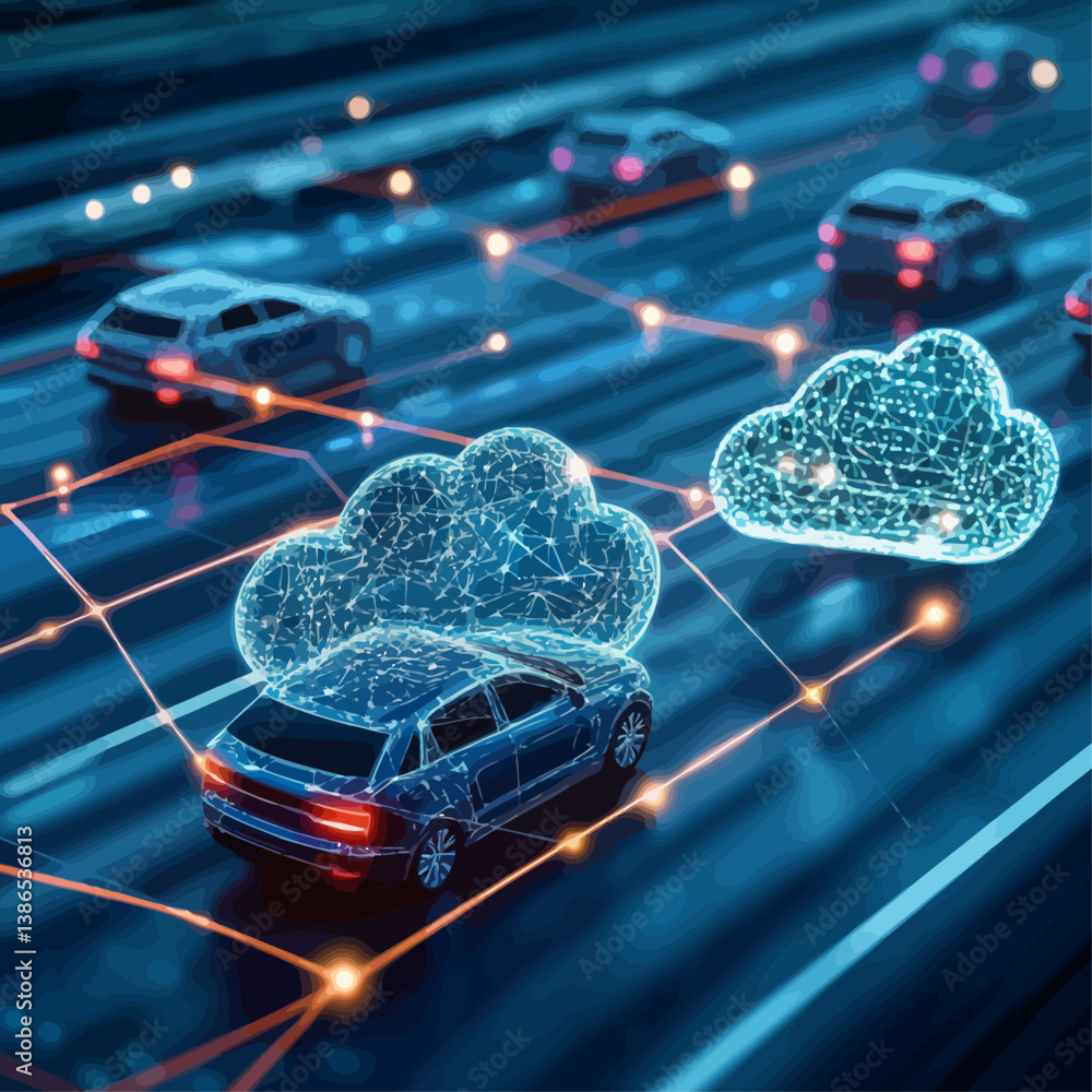 Aufkleber autonomous car connecting to cloud network for data sharing