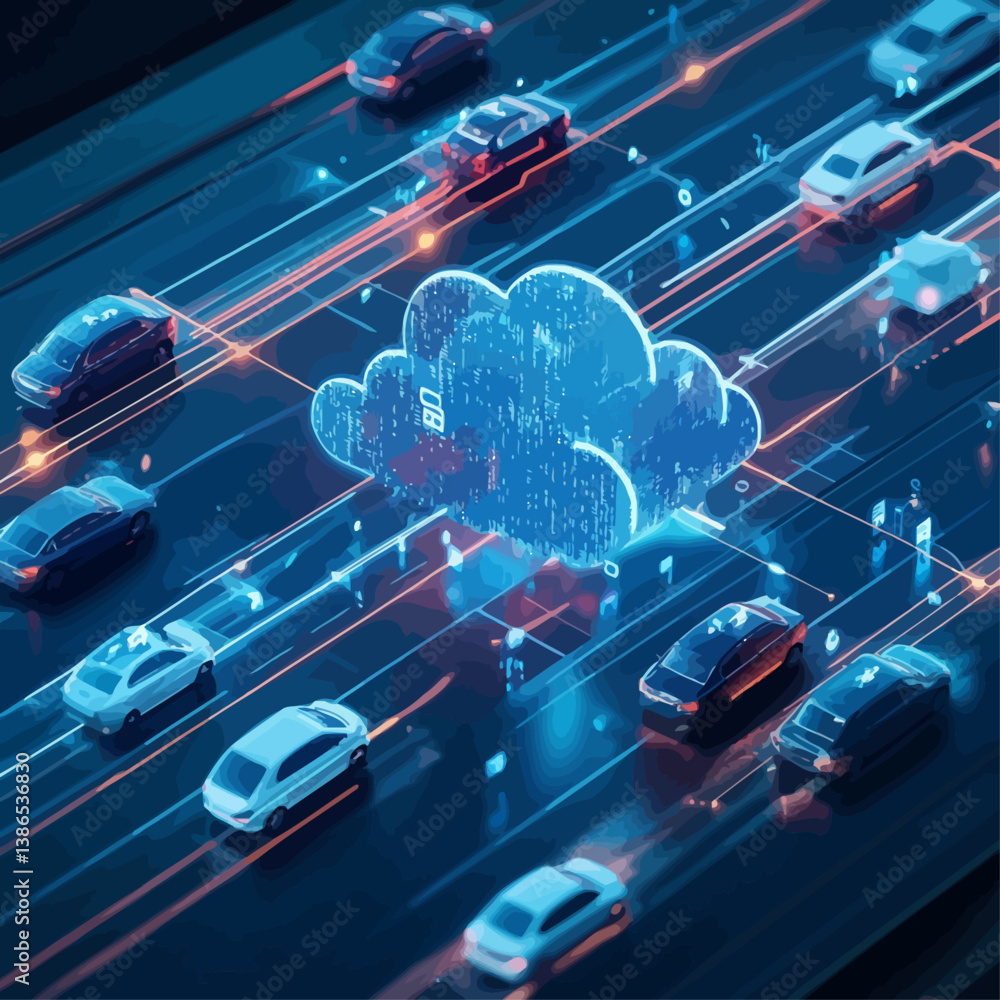 Aufkleber autonomous vehicles connected to cloud computing network on a digital highway