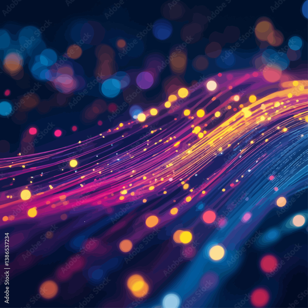 Poster abstract neon glowing data streams on dark background