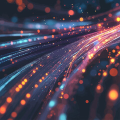 Abstract blue and orange light trails convey technology and data flow