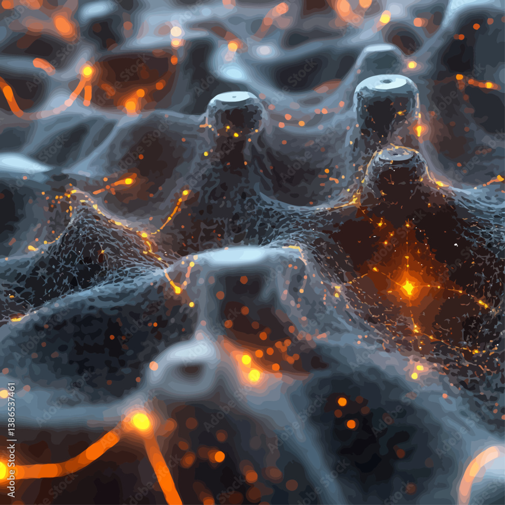 Poster abstract neural network connection with glowing synapses
