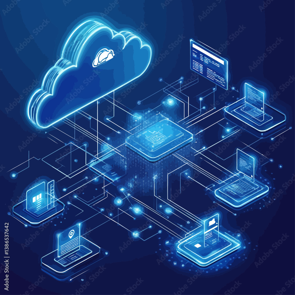 Aufkleber cloud computing network with data servers and digital connection