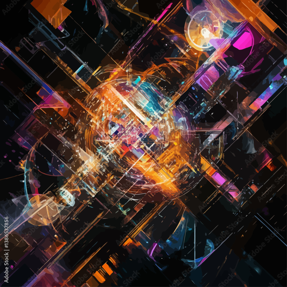 Aufkleber abstract technology network with glowing lines and geometric shapes