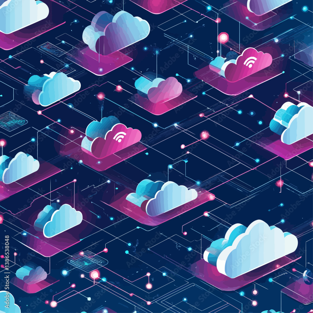 Poster cloud computing network with wireless connection on dark blue abstract background
