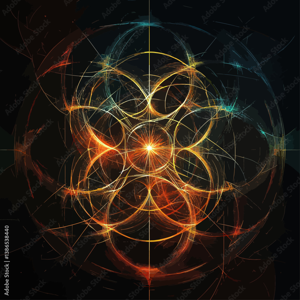 Poster abstract fractal energy with circular geometric pattern